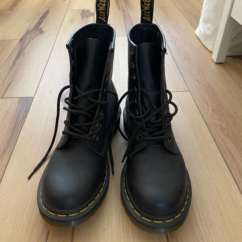Dr. Martens Black Combat Boots with Yellow Accents